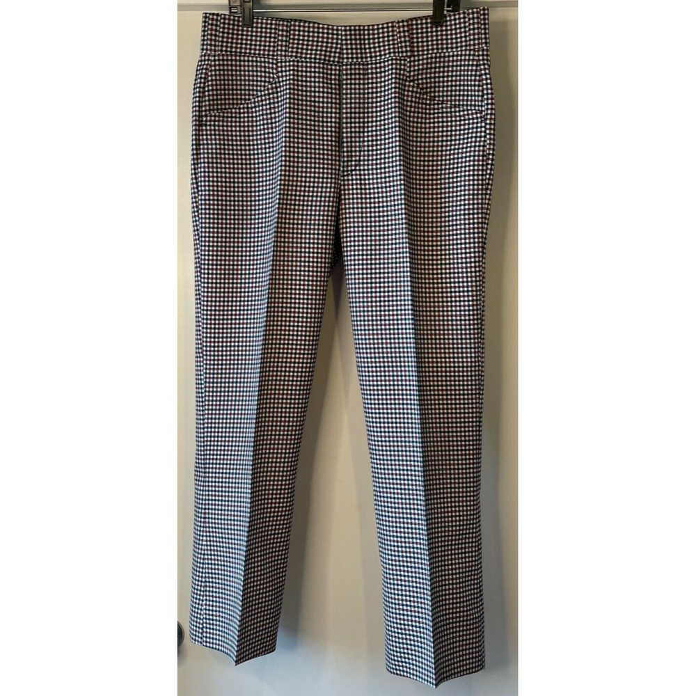 Vintage Men's JAYMAR Slacks Red Blue White Check Large Size Can Be Let Out LOOK!